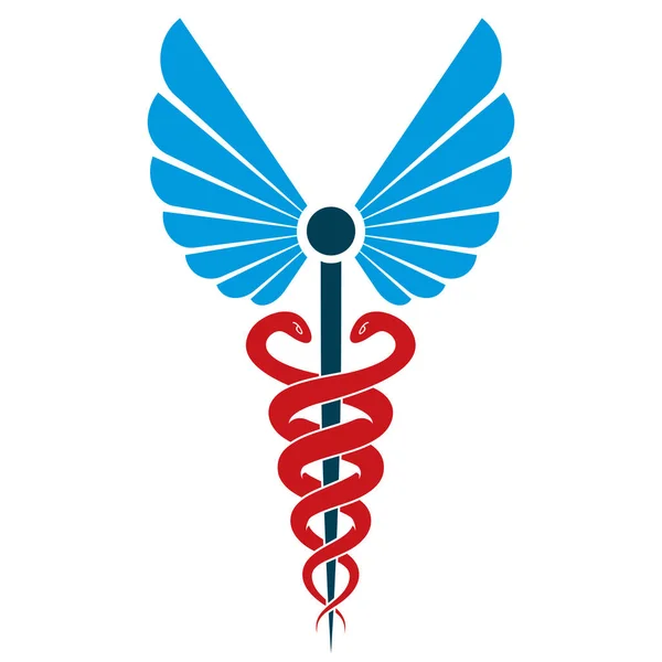鳥の羽や毒蛇を使用して作られたカドゥケウスのシンボル 医療の概念ベクトル図 — ストックベクタ