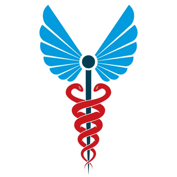 Caduceus Symbol Aus Vogelflügeln Und Giftigen Schlangen — Stockvektor