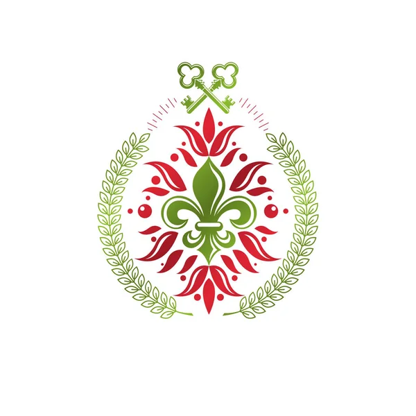 Vintage Heraldischen Vektor Insignien Mit Lilienblüten Königliches Symbol Und Sicherheitsschlüssel — Stockvektor