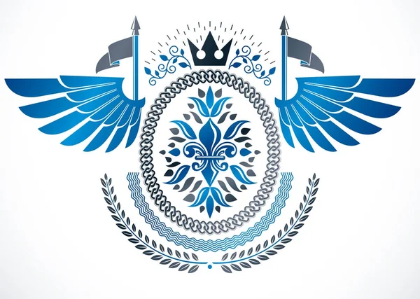 Vintage Jelkép Vektor Heraldikai Kivitelben Készült Szárnyas Embléma Segítségével Létrehozott — Stock Vector