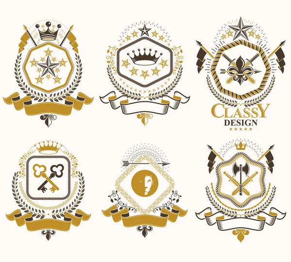 Set Insignias Vectoriales Retro Vintage Creadas Con Elementos Diseño Como — Archivo Imágenes Vectoriales