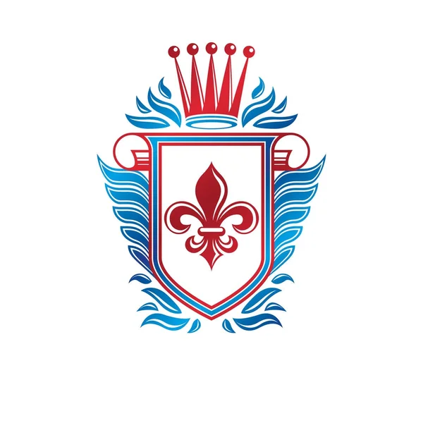 Escudo Armas Heráldico Emblema Decorativo Con Flor Lirio Cartucho Calidad — Vector de stock