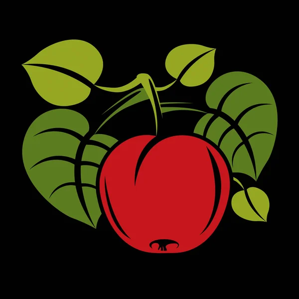 Rode Eenvoudige Vector Cherry Met Groene Bladeren Rijp Zoete Berry — Stockvector