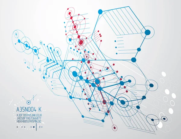 Esquema Mecânico Desenho Engenharia Vetorial Com Círculos Hexágonos Plano Técnico — Vetor de Stock