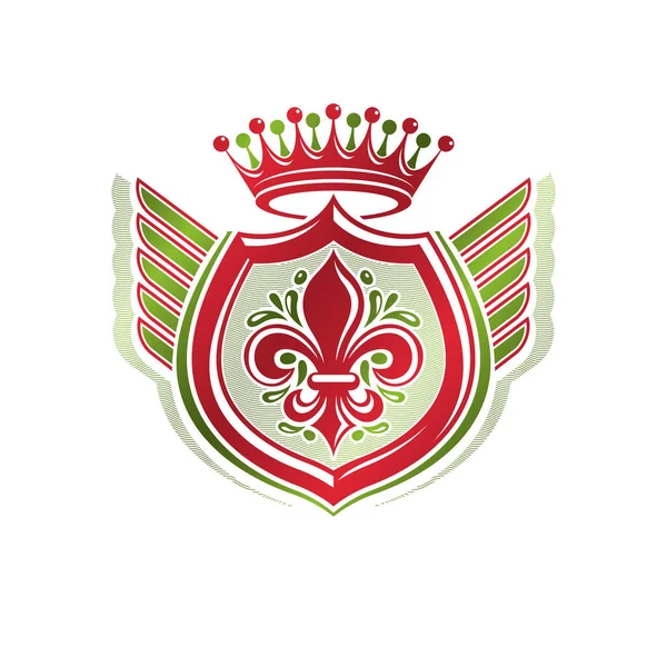 Vintage Heraldyczne Herb Utworzony Korony Cesarskiej Symbol Królewski Kwiat Lilii — Wektor stockowy