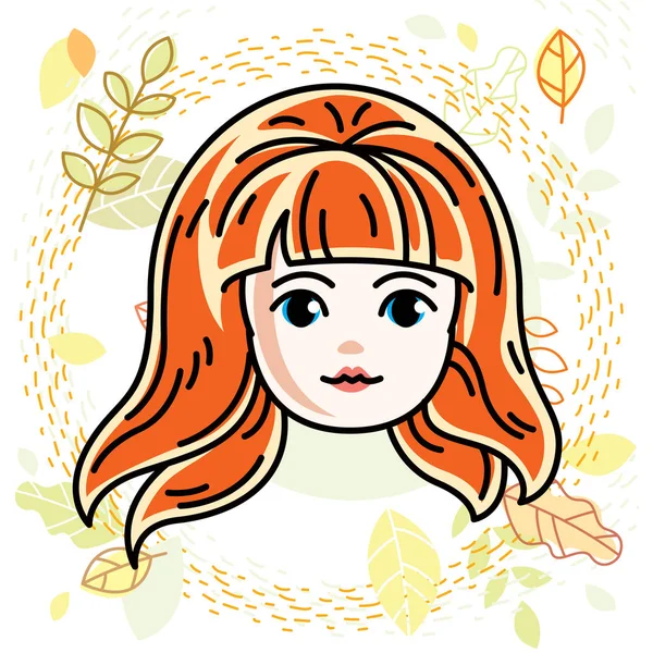 Girls Face Human Head Vector Character Beautiful Red Haired Teenager — Stock Vector