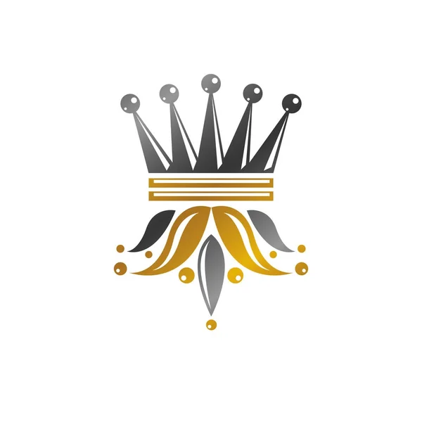 Antika Krona Vektorillustration Heraldisk Designelement Retro Stil Logotyp Utsmyckade Logotype — Stock vektor