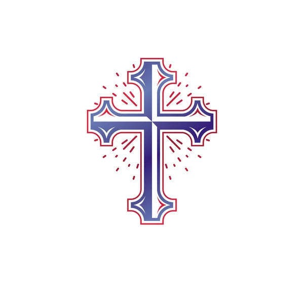 十字架基督教图形会徽 纹章矢量设计元素 复古风格标签 纹章标志 宗教徽章 — 图库矢量图片
