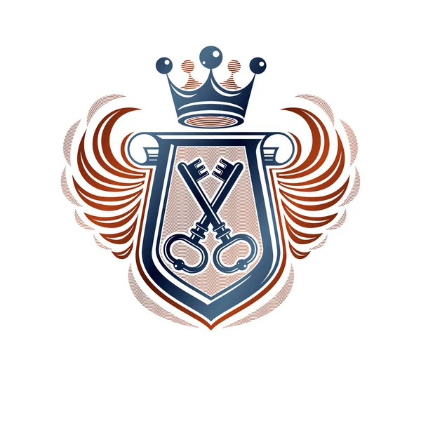 Brasão Heráldico Armas Emblema Decorativo Com Cartouche Escudo Proteção Alado —  Vetores de Stock