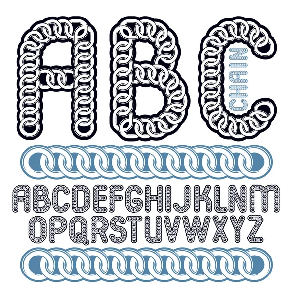 ベクトル フォントの種類からスクリプト 装飾的な大文字 Abc をクローム チェーン リンケージを使用して作成 — ストックベクタ