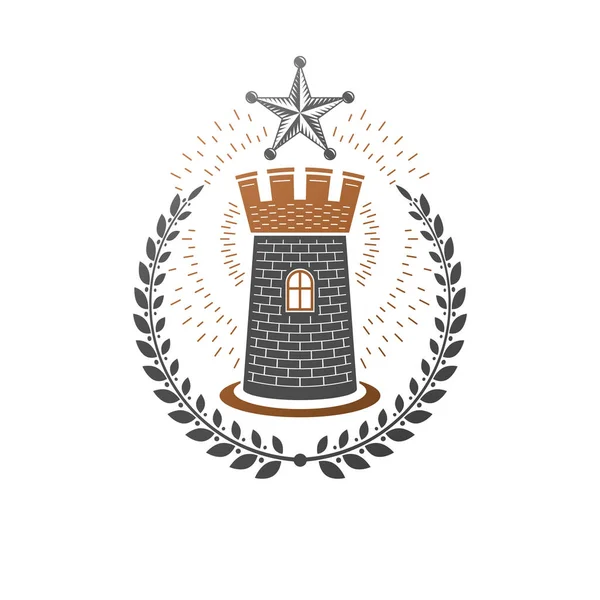 Antiguo Emblema Del Castillo Escudo Heráldico Logotipo Decorativo Ilustración Vectorial — Vector de stock