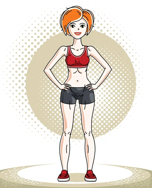 Genç Güzel Kızıl Saçlı Atletik Kadın Kılığında Vektör Çizim Çekici — Stok Vektör