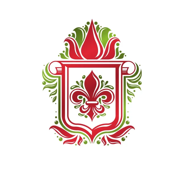 Zabytkowy Heraldyczny Godło Stworzony Lilia Kwiat Królewski Symbol Najwyższej Jakości — Wektor stockowy