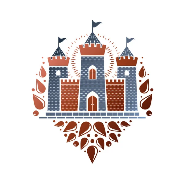 Mittelalterliche Festung Dekorative Isolierte Vektorillustration Ornate Fortress Logo Alten Stil — Stockvektor