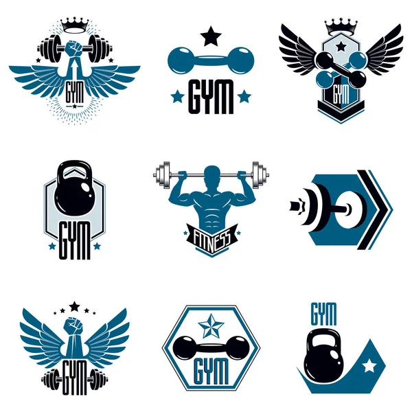 Logotipos Para Ginásio Peso Pesado Fitness Ginásio Esporte Emblemas Vetor —  Vetores de Stock