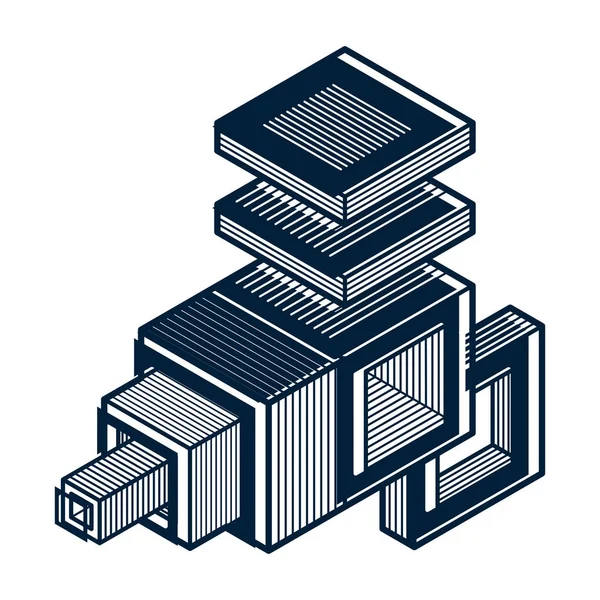 Geometrik figürler kullanılarak yapılan soyut vektör izometrik boyutlu şekli.