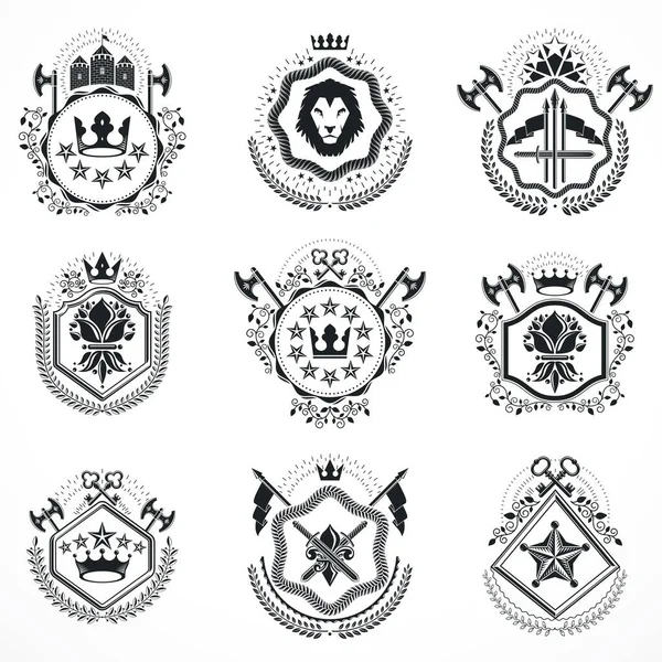 Klasik amblemler, vektör heraldik tasarımlar. Arms koleksiyonu, vektör seti.