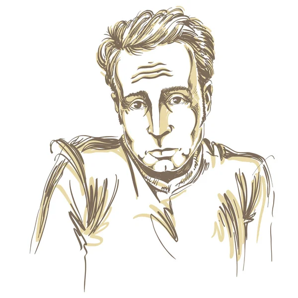 Sanatsal çizilmiş vektör görüntü, siyah ve beyaz kabahatli ve pişman adam portresi. Duygular Tema illüstrasyon.