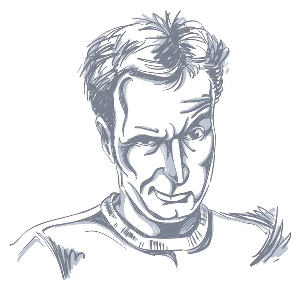 Vektör portre dolandırıcı, yakışıklı erkek beyaz türü gösterimi. Kişi duygusal yüz ifadesi. Kumarbaz Tema.