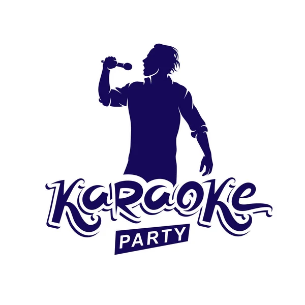 Hombre Feliz Con Micrófono Canta Karaoke Música Vivo Folleto Vector — Vector de stock