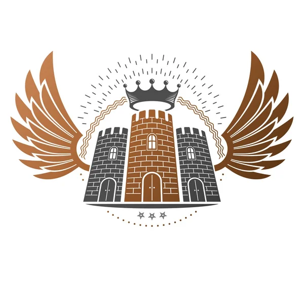 Antik kale amblemi. Hanedan arması, vintage vektör logosu. İzole beyaz zemin üzerine eski tarzda süslü logo.
