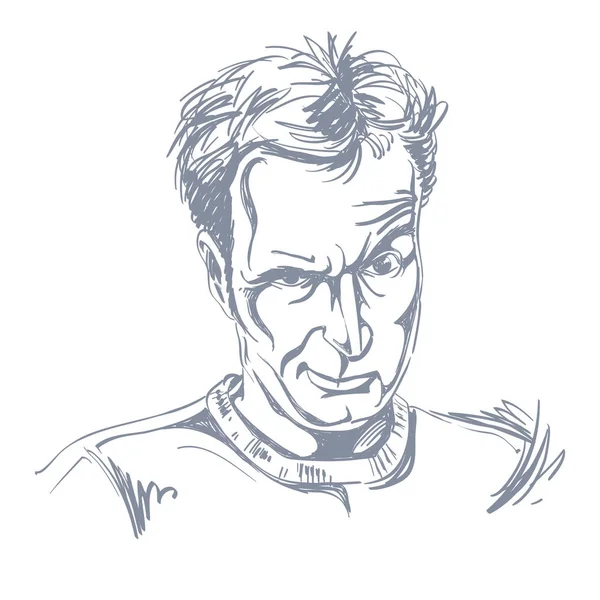Vektör portre dolandırıcı, yakışıklı erkek beyaz türü gösterimi. Kişi duygusal yüz ifadesi. Kumarbaz Tema.