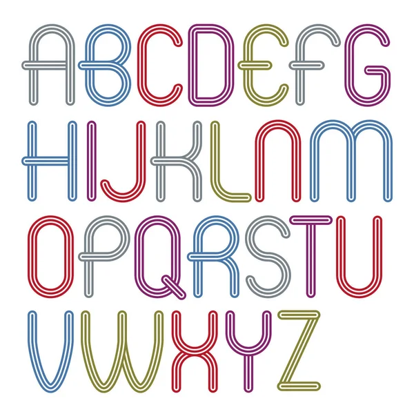 设置迪斯科向量大写字母的英文字母隔离 时髦的圆形字体 稿用于标志设计 三条纹装饰 — 图库矢量图片