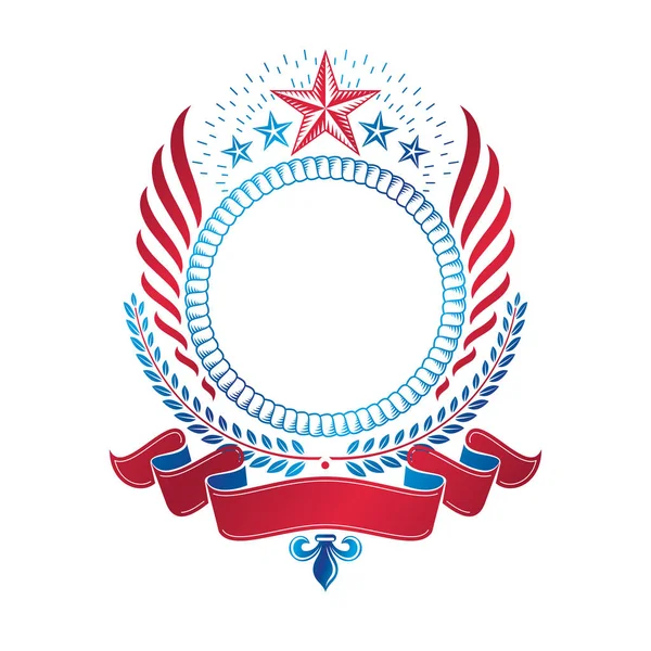 Graphic Winged Emblem Composed Using Ancient Star Laurel Wreath Heraldic — Stock Vector
