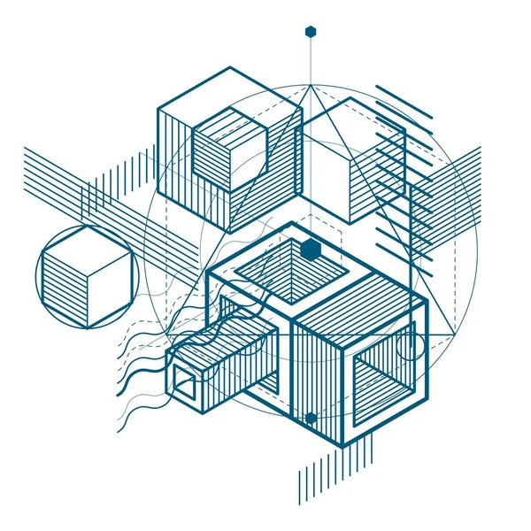 Líneas Formas Abstracto Vector Isométrico Fondo Diseño Cubos Hexágonos Cuadrados — Archivo Imágenes Vectoriales