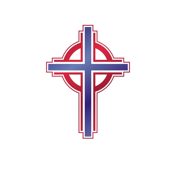 Крест Христианской Графической Эмблемы Геральдический Векторный Элемент Дизайна Ретро Лейбл — стоковый вектор