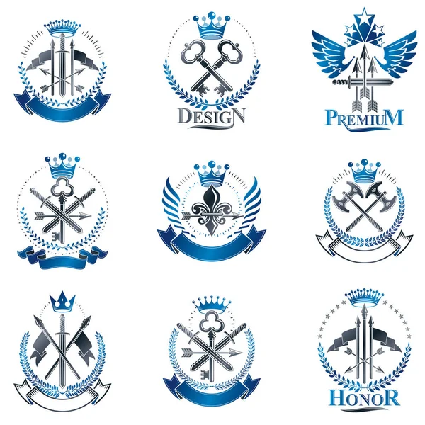 Vintage Weapon Emblems Set Wappen Der Heraldik Kollektion Von Vektor — Stockvektor