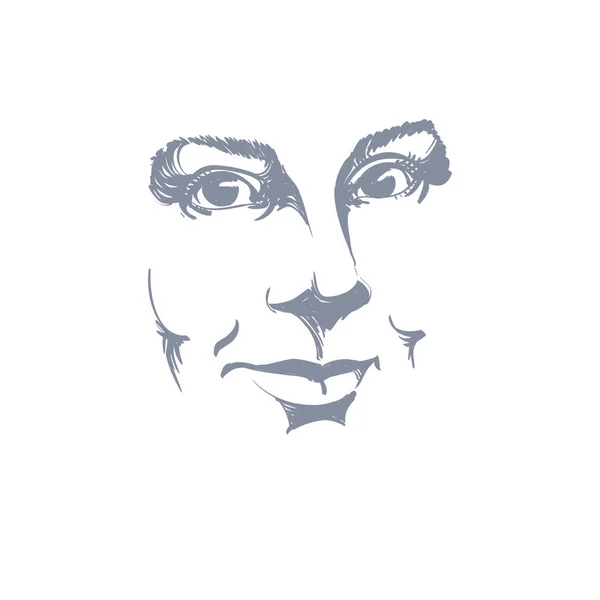 顔の表情 肯定的な感情表現を持つ女の子の顔のイラストを手描き 女性の顔の美しい特徴 — ストックベクタ
