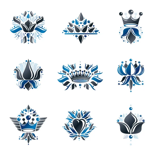Royal Symbols Lily Flowers Floral Crowns Emblems Set Heraldic Vector Stock Vector Image by