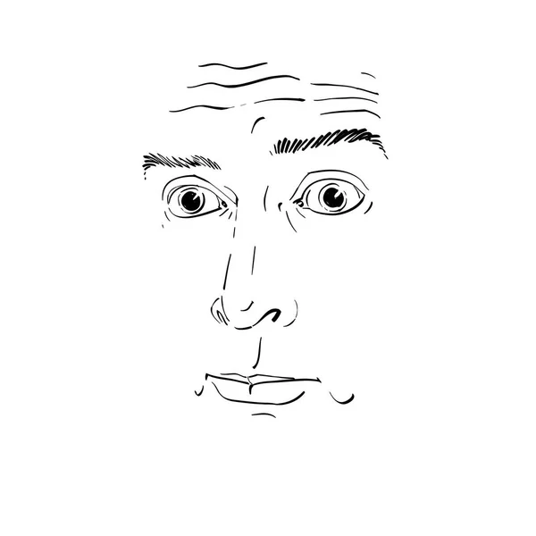 芸術的な手描きのベクトルおよび後悔の男のイメージ 黒と白の肖像画 感情テーマ イラスト顔機能 — ストックベクタ