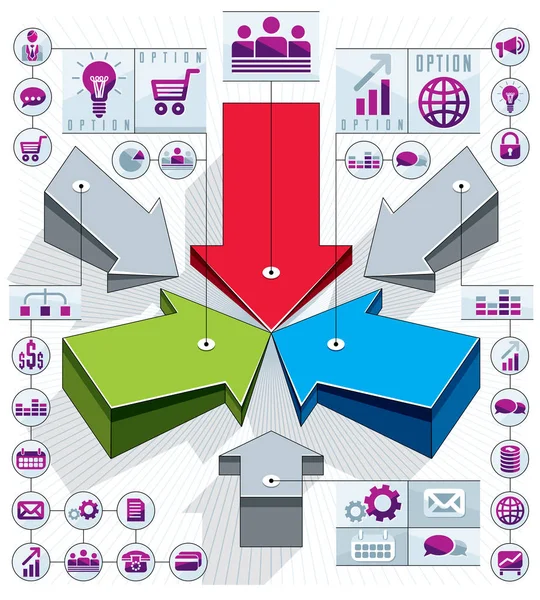 Creative Infographics Composition Arrows Pointing Center Idea Vector Layout Illustration — Stock Vector