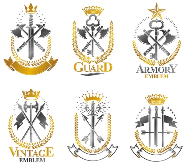 Conjunto Emblemas Armas Vintage Vintage Coleção Elementos Design Vetorial Etiqueta — Vetor de Stock