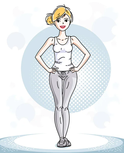 Joven Hermosa Rubia Atlética Posando Ilustración Vectorial Atractiva Mujer Con — Vector de stock