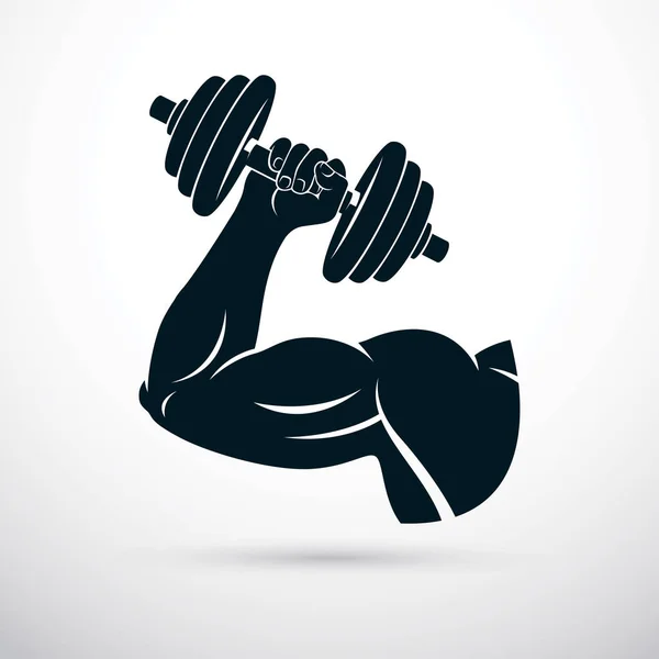 Vektor Illustration Des Athletischen Sportlers Arm Hält Hantel Fitnesstraining — Stockvektor