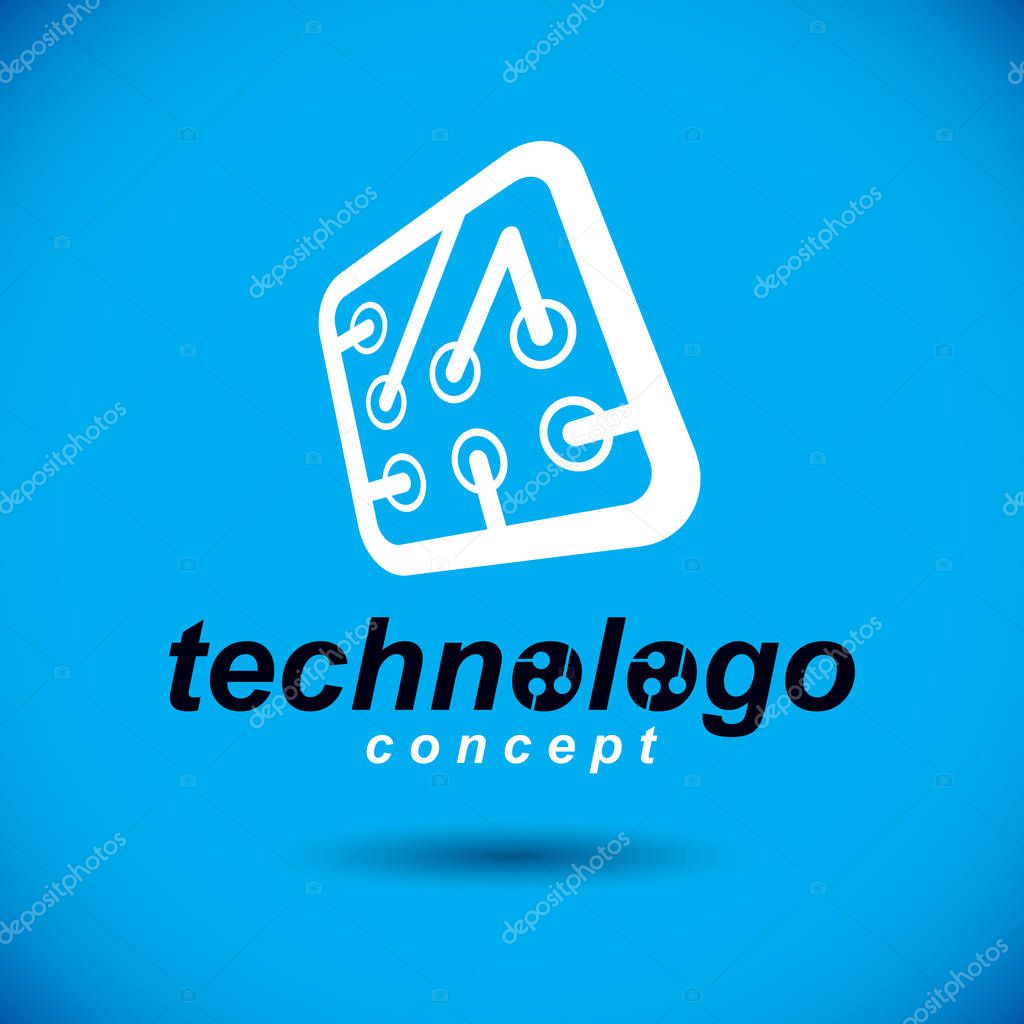 Vector technology cpu design with square microprocessor scheme. Computer circuit board, digital element. Technology microchip logo.