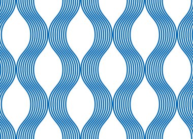 Biçimlendirilmiş mavi dalgalar, eğri çizgiler, soyut tekrarlanan fayans arkaplanı. Su Dalgası soyut tasarımı.