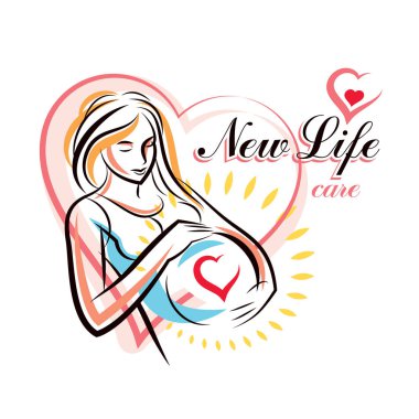 Pregnant woman elegant body silhouette, sketchy vector illustration. Gynecology and pregnancy medical care clinic promotion leaflet clipart