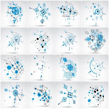 Modüler Bauhaus vektör arka planlar, daireler ve altıgen yanarak bahislerin doğru gibi basit geometrik figürler oluşturulan dizi. Reklam posteri veya başlığı tasarım olarak kullanmak için en iyi.