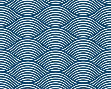 Su dalgaları pürüzsüz desen, vektör eğrisi çizgileri soyut tekrar kiremit arka plan, mavi renkli ritmik dalgalar.