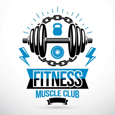 Vektör Spor donatımı, disk ağırlık ve su ısıtıcısı çan halterle. Ağır yük güç Şampiyonası amblemi kaldırma