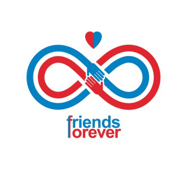 Sonsuzluk işareti iki elle dokunmadan her diğer, sonsuz dostluk kavramı, sonsuza kadar arkadaş yaratıcı logo vektör.