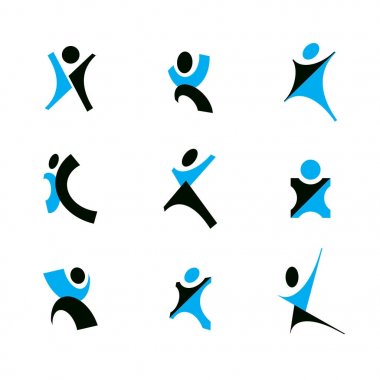 Neşeli soyut bireysel kadar ulaşan silah ile vektör Illustration. Mutluluk metafor logosu.
