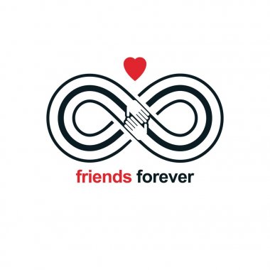 Arkadaşlar sonsuza dek, ebedi dostluk alışılmadık vektör logo sonsuzluk ve insan eli iki sembolleri ile kombine..