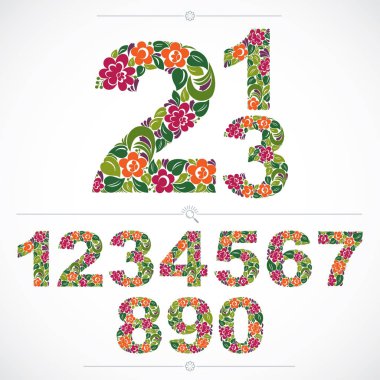 Güzel sayı kümesi ile bitkisel sonbahar süsleme süslü. Vektör numaralama çiçek tarzı yaptı.