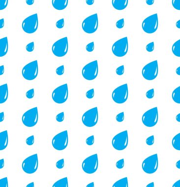 Yağmur damlaları pürüzsüz bir şekilde düşüyor, mavi vektör tekrar ediyor sonsuz arka plan. Damlayan trend illüstrasyonu.