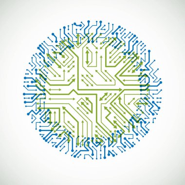 Oklarla teknoloji iletişim sibernetik öğesi. Vektör soyut illüstrasyon çember şeklinde devre panosunu.